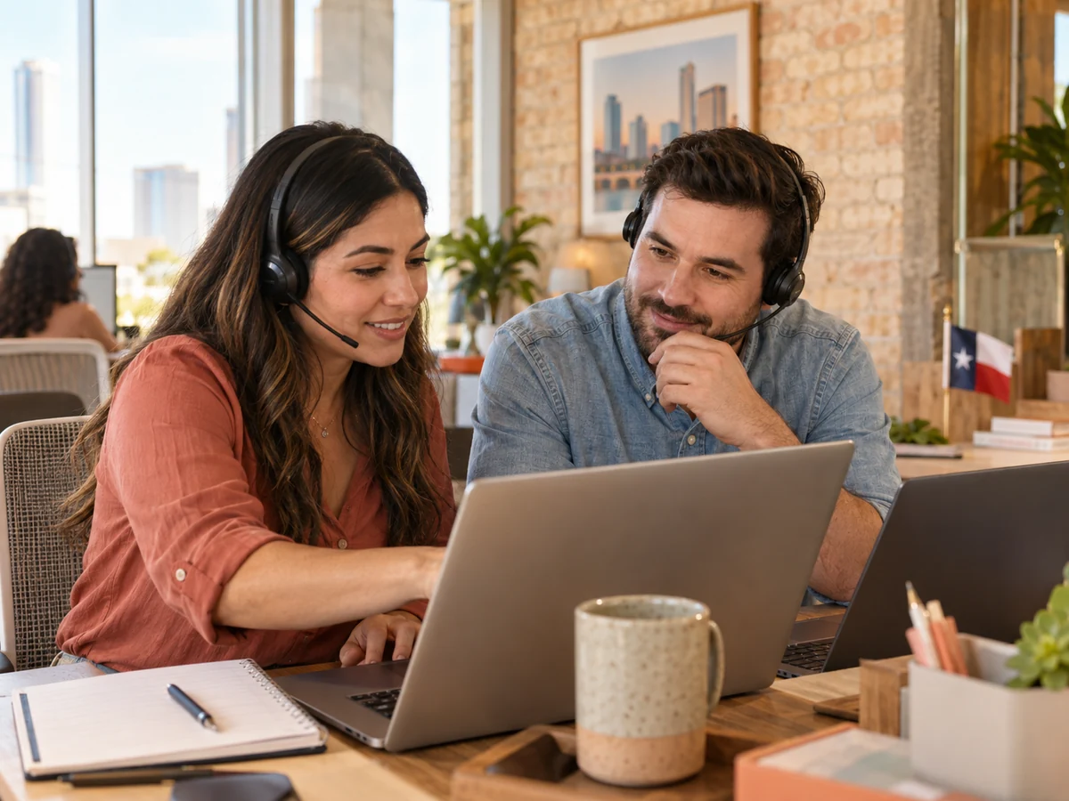 Illustrative Texas-based support team working together